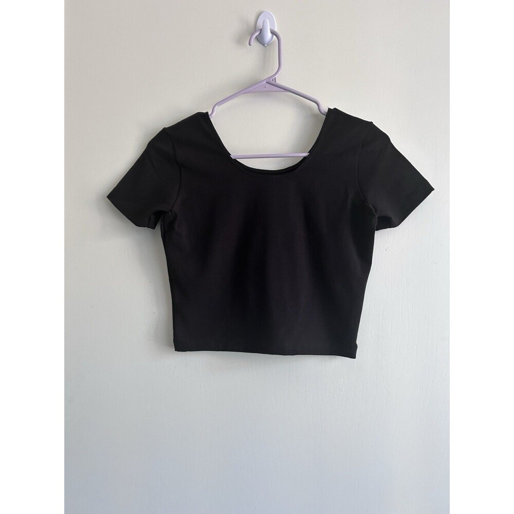 American Apparel Crop Top Black Scoop Neck Short Sleeve Cotton M NWOT Made USA